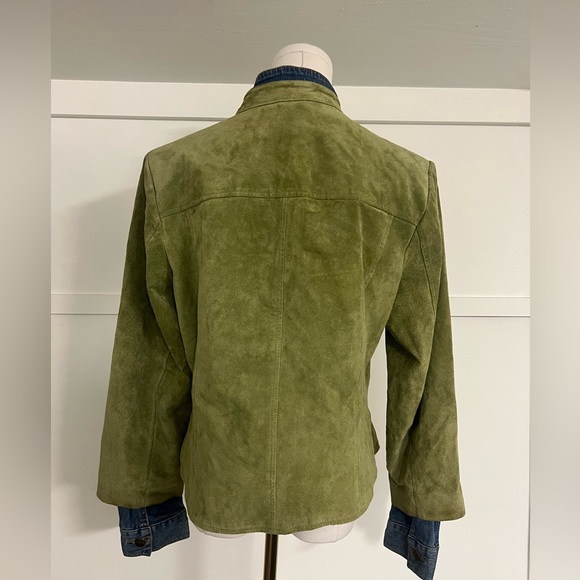 Metrostyle Womens Leather Jacket Size 12 Olive Green Denim Accent Zip Western - Picture 3 of 11